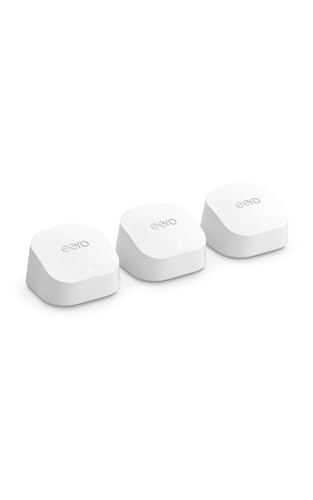 Amazon eero 6+ mesh wifi system - Supports internet plans up to a Gigabit, Coverage up to 4,500 sq. ft., Connect 75+ devices, 3-pack