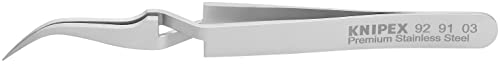 KNIPEX Tools 92 91 03 Premium Stainless Steel Cross-Over Gripping Tweezers-45°Angled-Needle-Point Tips, 4-1/2'', Silver