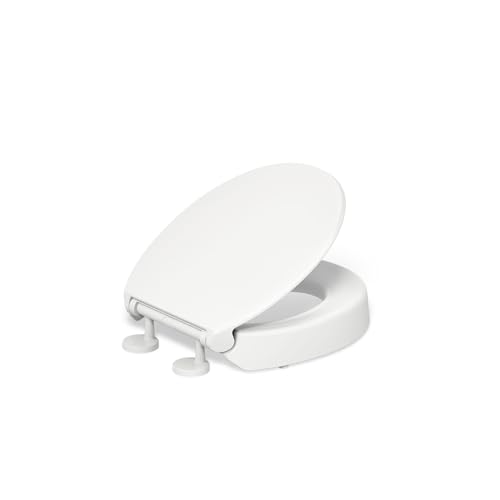 KOHLER 25876-0 Hyten 3' Height, Elevated Soft Close Round Toilet Seat, Contoured Seat with Grip-Tight Bumpers, Quick-Attach Hardware, White