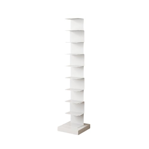 Estantería vertical, estantería estrecha abierta con base pesada, estante de almacenamiento de varios niveles para sala de estar, oficina, dormitorio, estudio, color blanco