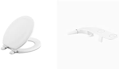 KOHLER 20467-0 Stonewood Quiet-Close Round-Front Toilet Seat, Slow-Close, Wood, White & Purewash Toilet Seat Attachment for Bidet functionality, 22860-0, White