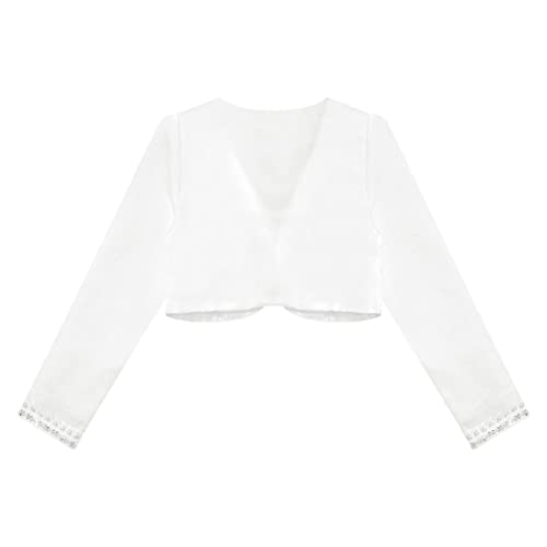 Kids Satin Beaded Flower Girl Bolero Shrug Dress Coat Long Sleeve Cardigans Short Jacket Formal Cover up4
