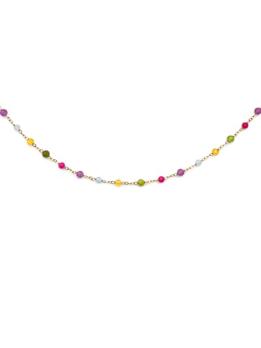 SINGULARU - Collar Stella Color. Acero con Baño en Oro de 18 Kt y Piedra natural. Joyas Para Mujer.