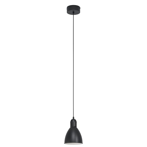 Eglo Lámpara de techo Priddy, lámpara de mesa vintage de diseño industrial de un foco, lámpara colgante retro de acero, color negro, blanco, portalámparas E27