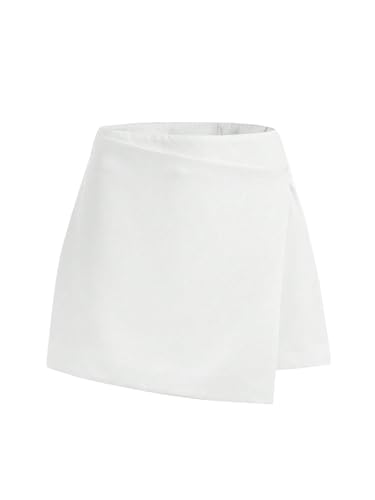 WDIRARA Women's Casual Wrap Mini Skirt High Waist Asymmetrical Hem A Line Skirts