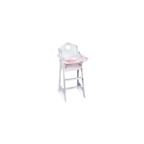 Maykoosh Doll High Chair with Accessories and Personalization Kit White, Includes Plate, Bib, Spoon, Lift and Lower Tray, Scalloped Back, and Footrest for 18-inch Dolls