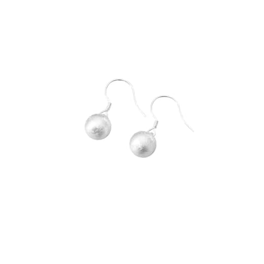 Brincos de argola de bola redonda fosca com pingente de prata esterlina 925 bolas penduradas falsas brincos de argola para mulheres e meninas, joias de aniversário, presentes de 8 mm e 10 mm, Prata