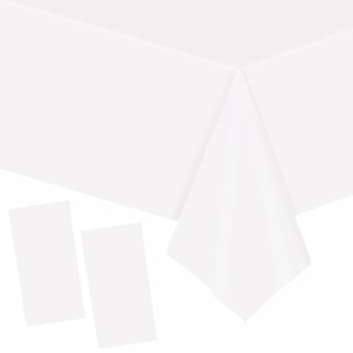 YAAVAAW 2 pièces Grand 137 * 274cm Blanc Nappes Jetable,Rectangulaire Imperméables Nappe Plastique Décoration de Table pour Anniversaire de...