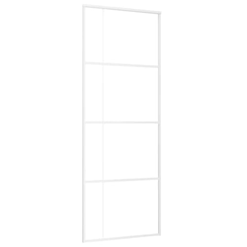 vidaXL Puerta Corredera Herrajes Entrada Corrediza Deslizante Cuarto de Baño Salón Sala de Estar Habitación ESG Vidrio y Aluminio Blanca 76x205 cm
