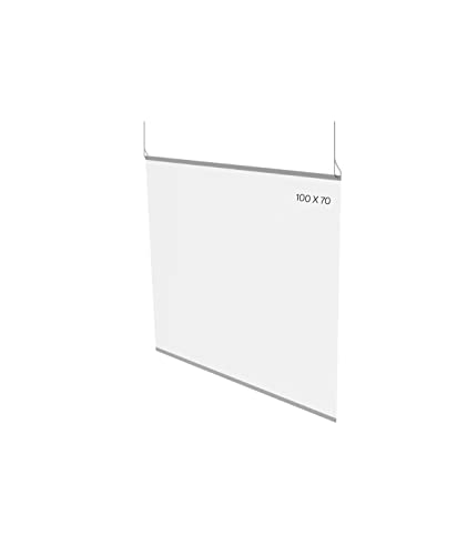 Mampara de Techo Suspendida - Cristal Transparente PVC Regulable - Pantalla Protectora de Mostrador para Oficinas o Negocios - Tamaño de 100x70 cm - Grosor de 0,7 mm