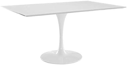 Modway Lippa 60" Mid-Century Modern Dining Table with Rectangle Top and Pedestal Base in White