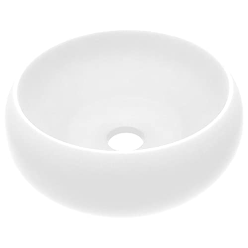 vidaXL Lavabo Rond de Luxe Vasque à Poser de Toilette Lave-Mains de Salle de Bain Cuisine Vestiaire Maison Intérieur Blanc Mat 40x15 cm Céramique