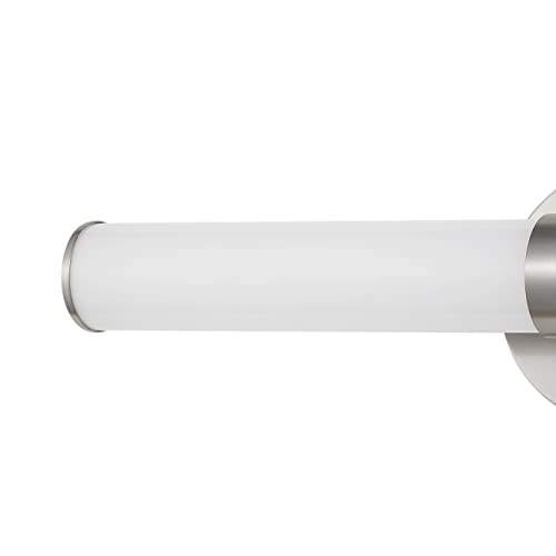 Image of JONATHAN Y 20.13 inch Nickel /White 1-Light Integrated LED Vanity Light, Mid-Century Modern Iron Sconce with Frosted Acrylic Shade, Dimmable Bathroom Light Fixture for Mirror, 3000K (JYL7119B)
