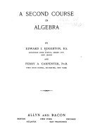 Algebra Second Course B000H4E86Q Book Cover