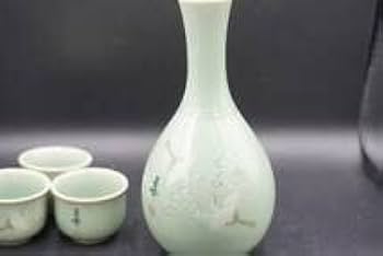 Amazon | 韓国青磁・石峰窯 雲飛鶴紋象嵌酒器 古美術品 時代物