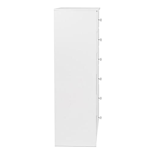 Image of Prepac Astrid 6-Drawer Tall Chest with Acrylic Knobs, White & Full /Queen Bookcase Headboard, White