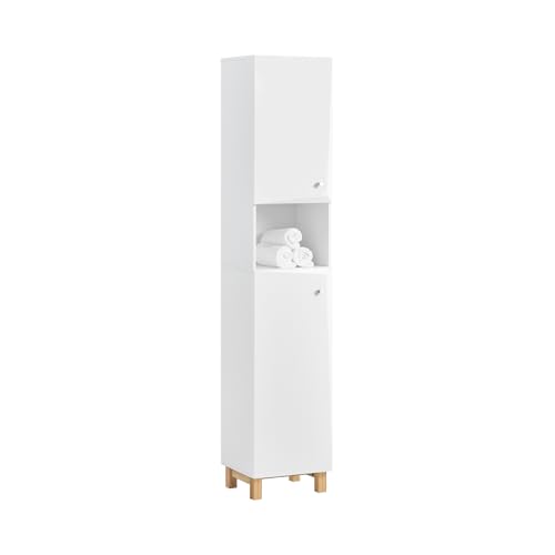 SoBuy Bathroom Cabinet Storage Cabinet with 2 Doors and 1 Drawer Slim Small Cupboardخزانة تخزين Kitchen Organizer Shelf خزانة حمامfor Laundry Room,Corner,Small Spaces, BZR91-W