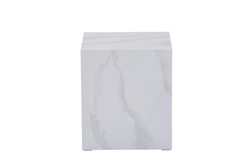 Table basse cube d'appoint décor marbre blanc 40 x 40 cm - 5