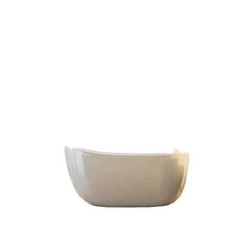 Image of MOON Freestanding Bathtub 150 cm - White Glossy Acrylic Soaking Tub with Hand Shower & Water Mixer, Overflow Drain, Brass Pop-Up Waste Coupling & Pipe, 6-Layer Reinforced