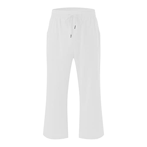 Capri Pants for Women Summer Drawstring Linen Pants Casual Wide Leg Trousers Vacation Outfits with Pockets3
