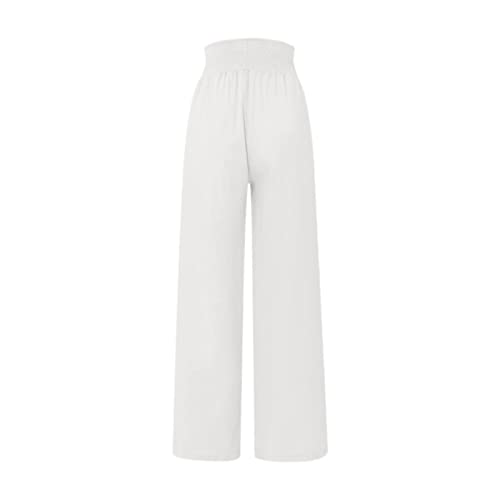 Linen Pants Women Summer Beach Casual Loose Wide Leg Pants for Women Elastic Waist Palazzo Pants Trousers with Pockets4