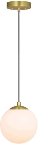 Image of SANA Interior Lights Celeste Glow Pendant Light,Globe, White Shade with Gold Finish, Contemporary Mid Century Adjustable Hanging Light Fixture for Living Room Bedroom Bathroom Kitchen (Black Wire)