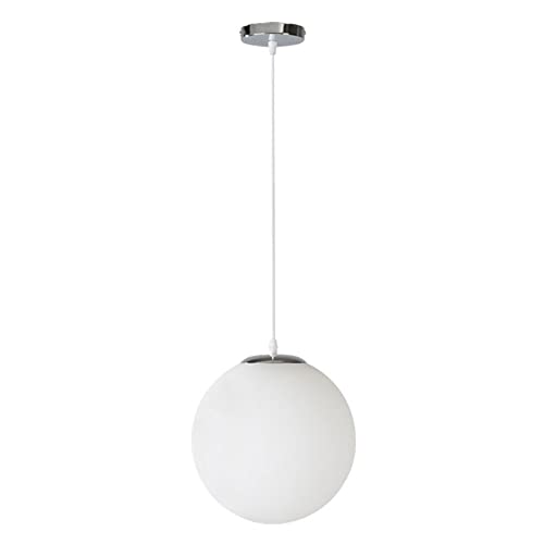 E27 Lampe à suspension en verre minimaliste Lampe à suspension ronde blanche Lampe à suspension élégante à tête unique Luminaire suspendu Plaque de...