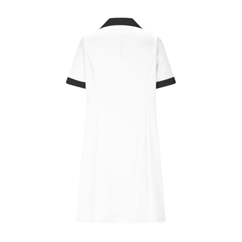 Womens Housekeeping Maid Uniform Dress Button Down Scrub Dresses Workwear Pocket Short Sleeve Loose Dresses 20254