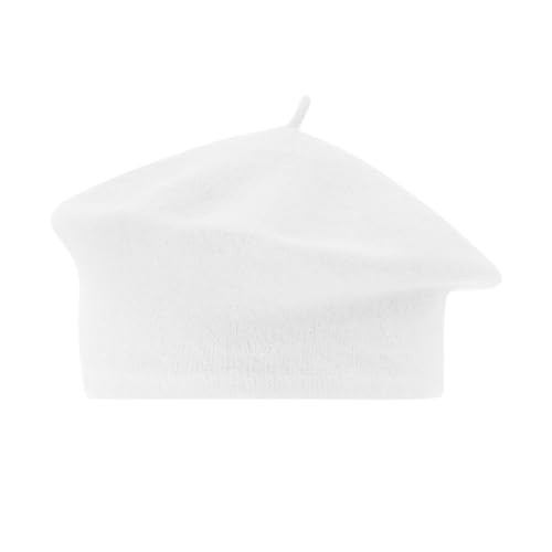 liaddkv Béret de peintre pour femme, couleur unie, en laine synthétique, à bourgeons, chapeau de peintre pour femme, Blanc., taille unique