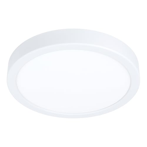 Eglo Fueva 5 Lámpara de techo led con diámetro de 21 cm, luminaria de montaje en superficie de 1 foco, de acero con superficie luminosa de plástico, lámpara en blanco, led blanco cálido