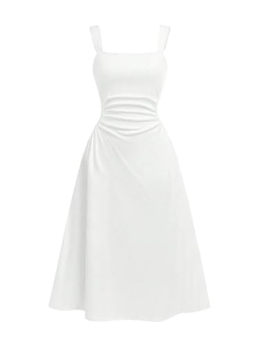 GORGLITTER Girl's Sleeveless Midi Dress Summer Cute Boho Backless Ruched Graduation Baby Doll Skater Sun Tank Dresses