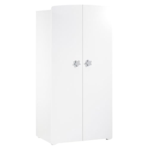 Armoire Enfant | Meuble Rangement Enfant 2 Portes | Bouton étoile Gris Basic | 85 x 175 x 56 cm | Fabriqué en France | Babyprice par Sauthon