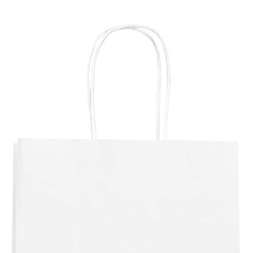Miamex Lot de 40 Sacs Cabas Blancs en Papier Kraft avec Poignées -18 x 8 X 21 cm Sac de Courses/Emballage cadeau pour Anniversaire, Noël, Mariage... (Blanc) – vue 5