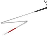 White folding cane for visually impaired or blind person. Includes wrist strap. Heavy duty construction.