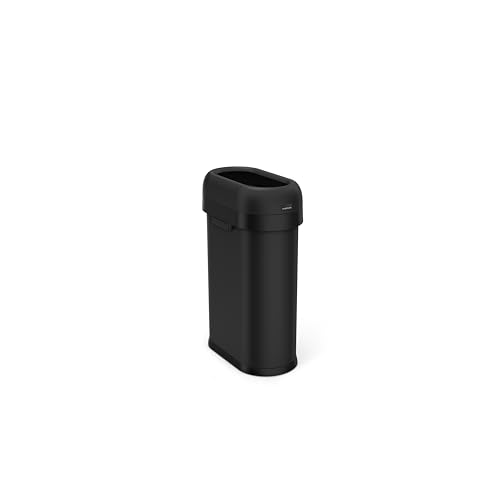 Image of simplehuman Slim Open Can, 50L / 13 Gallon Commercial Trash Can for Restaurants, Cafes, Hotel Lobbies, Dent-Resistant Heavy Gauge Steel, Lift-Off Lid, ADA-Compliant, Matte Black Steel