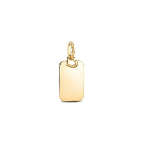 PANDORA Colgante de rectángulo grabado de aleación de metal chapado en oro de 14 quilates, 368611C00, talla única, Plata esterlina, Sin piedras preciosas