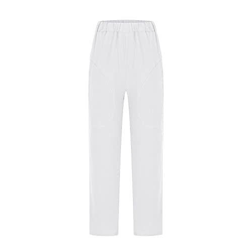 Image of LRMQS Cotton Linen Pants Women Casual Summer 2026 Trendy Loose Fit Beach Wide Straight Leg Trousers with Side Pockets