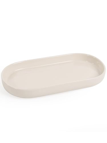 INGOFIN 7" Ceramic Bathroom Vanity Tray - Bathroom Organizer Countertop Tray for Perfume, Jewelry, Candles, Small Kitchen Counter Soap Tray, Decorative for Bathroom Vanity and Toilet Tank, Beige
