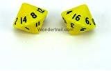 Wondertrail WCXXQ1602E2 Yellow Opaque Dice with Black Numbers D16 Aprox 16mm (5/8in) Pack of 2 Dice Chessex