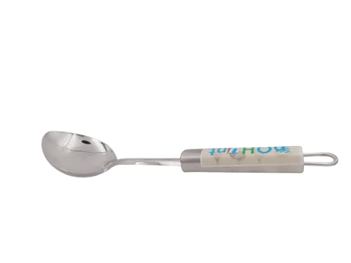 Image of Kitchen Tools Stainless Steel (Food Grade) Heavy Gauge Classic Solid Pan Spoon (Serving Spoon) Chamcha for Serving Rice /Pasta /Subzi (Size 26.7 cm) 1-Piece
