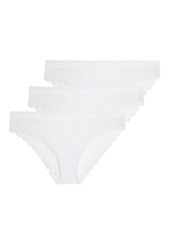 Marks & Spencer Pack de 3 Braguitas brasileñas con Encaje Flexifit™ Blanco Mujeres UK 14 (EU 42)
