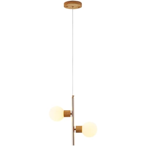 Lámpara de techo moderna con forma de globo y base de madera de 2 luces 2