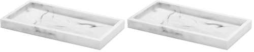 Image of Luxspire Bathroom Vanity Tray, 8 x 4 inch Resin Kitchen Sink Tray for Soap Dispenser Countertop Organizer Plate Holder for Perfume Soap Towel Bathroom Accessories, Mini, White Marble (Pack of 2)