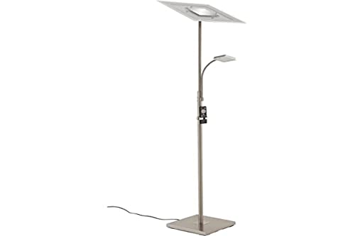 Preisvergleich Produktbild Briloner Leuchten - LED Stehleuchte, Stehlampe mit Lesearm, Stufenlos Dimmbar mit Fernbedienung, Metall, 28W, 2500 lm, Matt-Nickel, Höhe: 180 cm