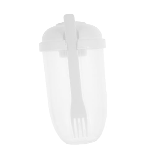 BRIGHTFUFU Portable Breakfast Salad Cup with Fork Fresh Salad Shaker Jar for Fruits Vegetables Leak Food Storage Container for Office School Outdoor Activities White