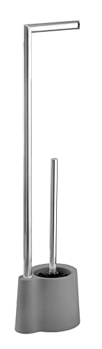 WENKO Serviteur WC sur pied, brosse WC et dérouleur papier toilette, Avola gris, Acier inox, 13 x 66,5 x 16 cm