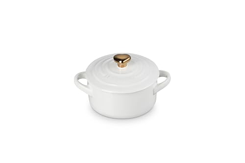 Le Creuset Figural Hearts Collection Mini-Kokotte rund Steingut 237 ml Weiß mit goldfarbenem Herzknauf