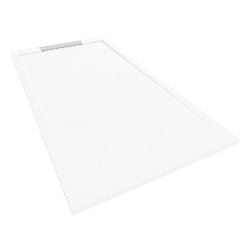 NEBADOON | Plato de Ducha de Modelo Palermo II – Plato Ducha Resina con Textura Pizarra - Antideslizante y Antibacteriano – Blanco (RAL 9003) 80x100 cm – Incluye Válvula Desagüe y Rejilla