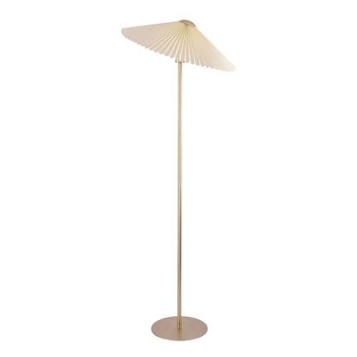 KUNJOULAM Lámpara de pie plisada, lámparas de pie de poste dorado, diseño simple, lámpara alta con pantalla beige, lámpara de pie para sala de estar, dormitorio, oficina, hogar