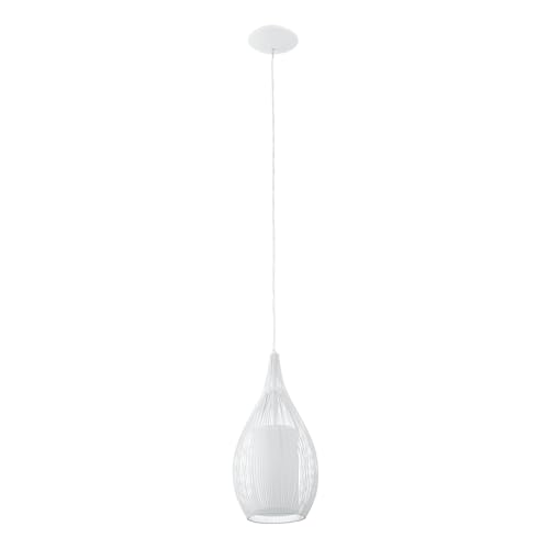 Eglo Lámpara colgante Razoni, lámpara de techo de 1 foco, MateriaL acero, CristaL satinado, color blanco, portalámparas E27
